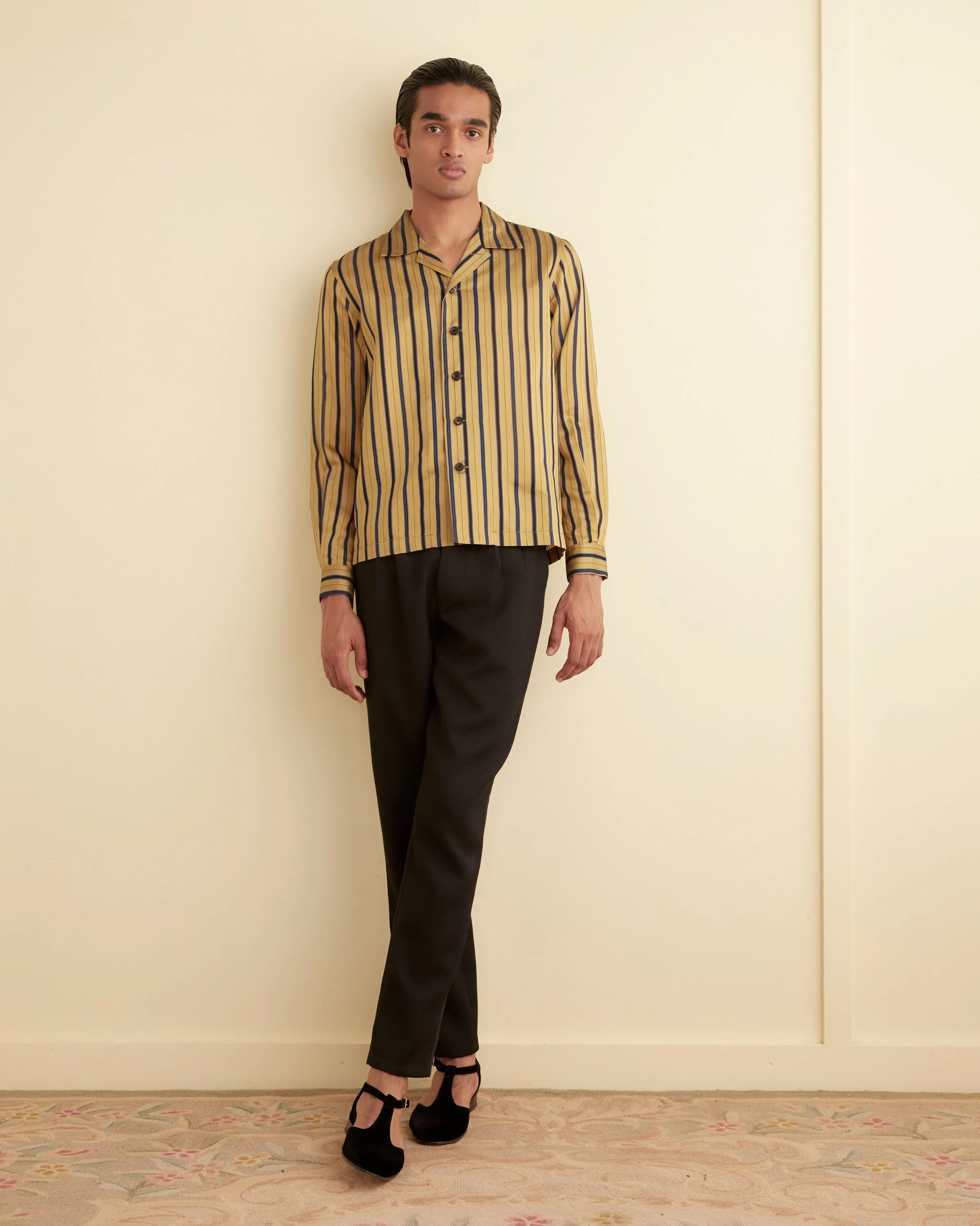 Alumni Stripe Long Sleeve Shirt - Yellow sold by BODE