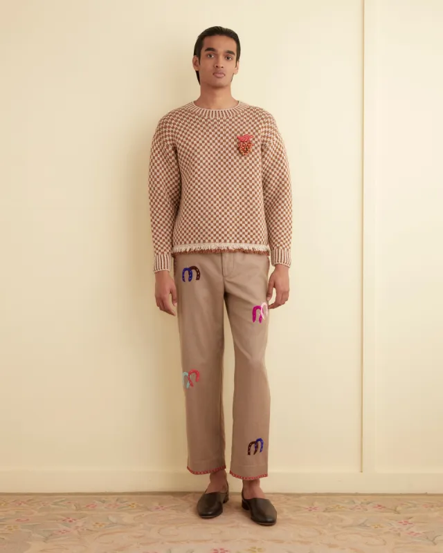 Fringe Check Pullover - Brown sold by BODE