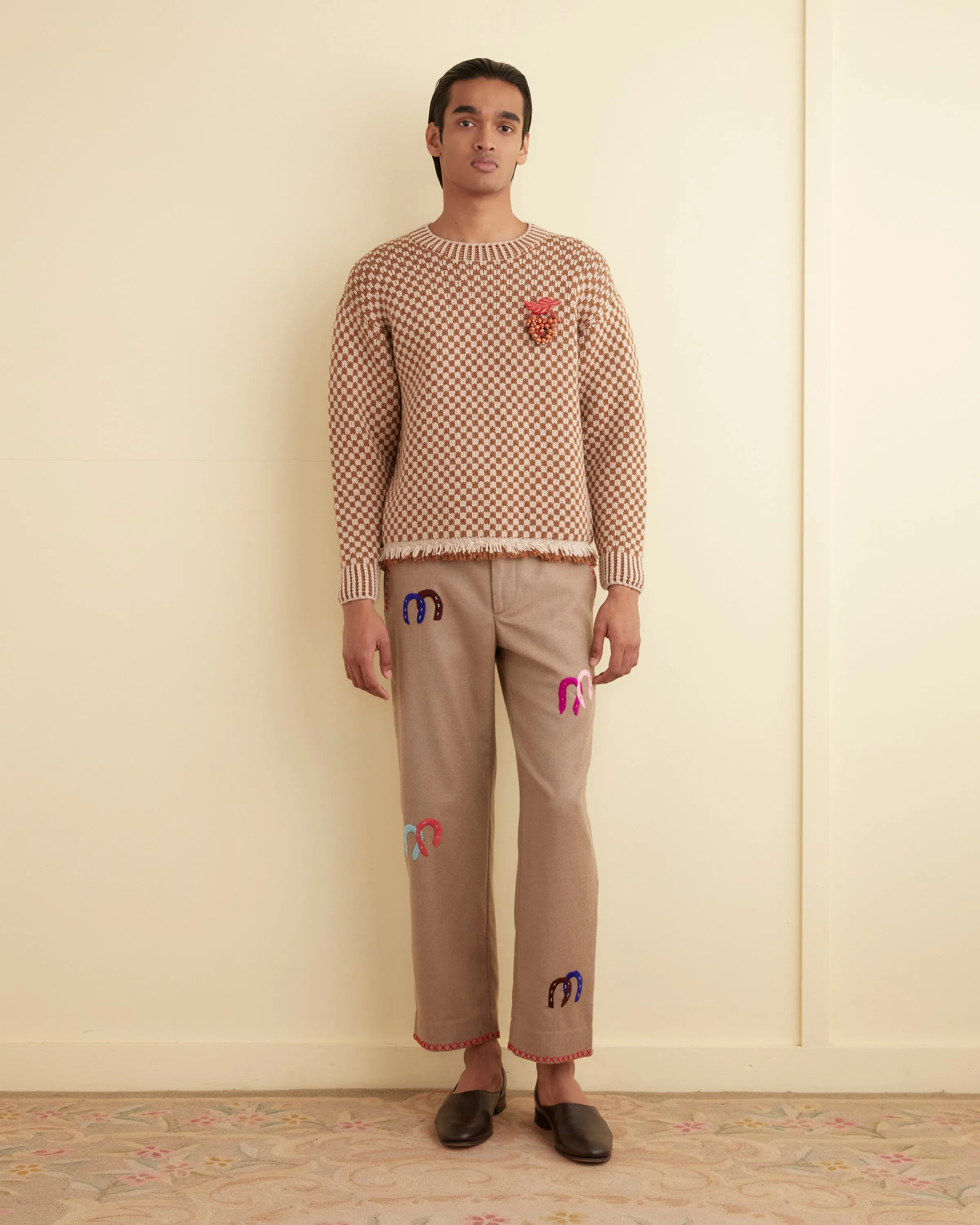 Fringe Check Pullover - Brown sold by BODE