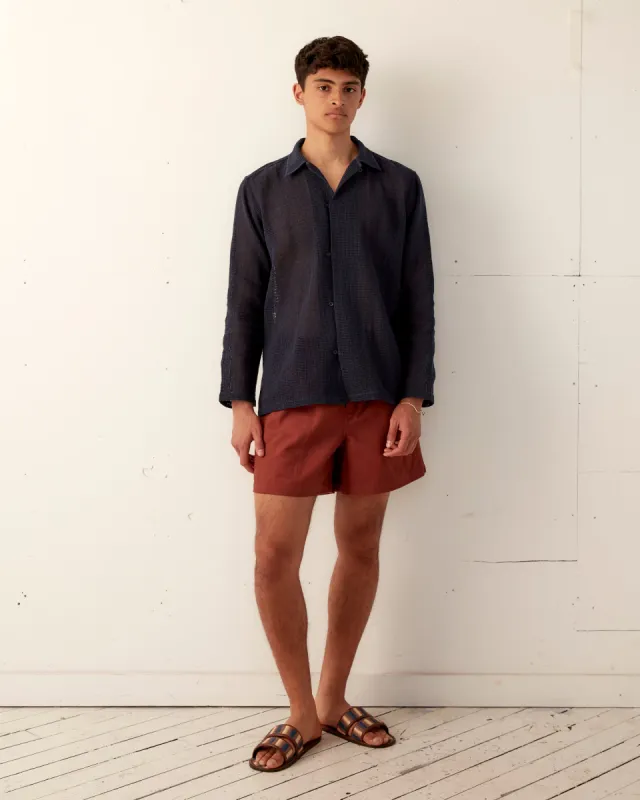 Open Weave Long Sleeve Shirt - Navy sold by BODE