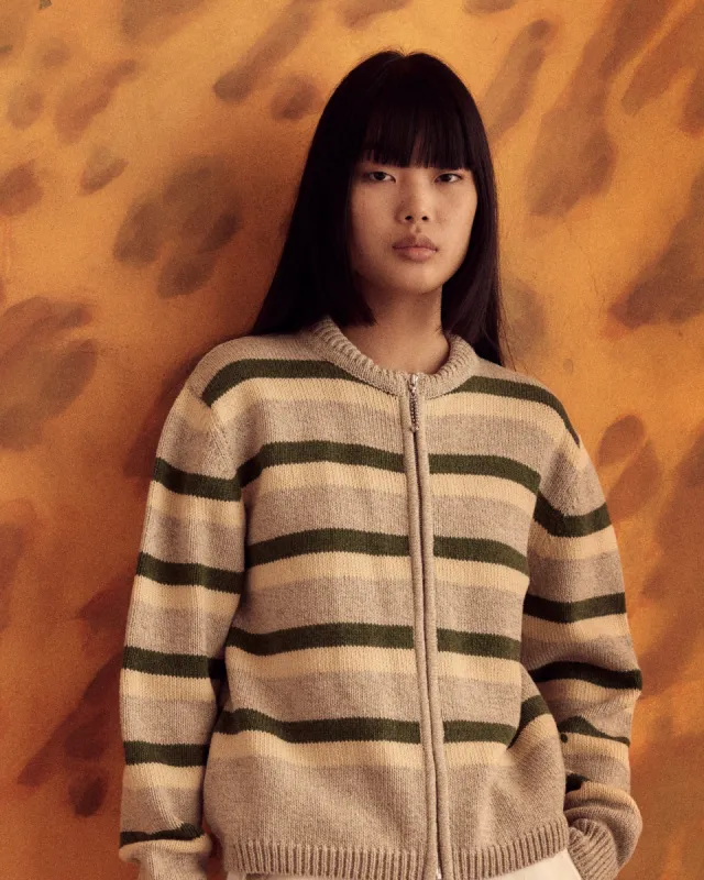 Brewster Cardigan - Tan/Green sold by BODE