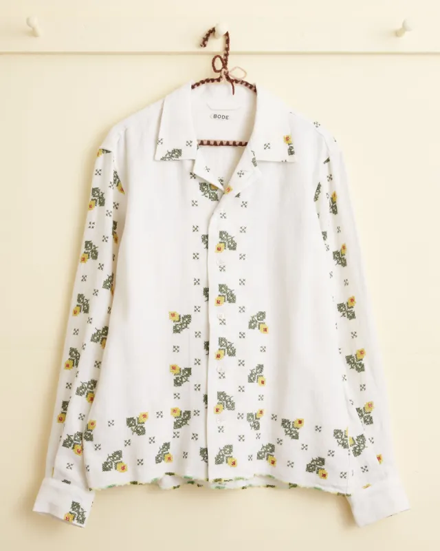 Forsythia Cross-Stitch Long Sleeve Shirt - M sold by BODE
