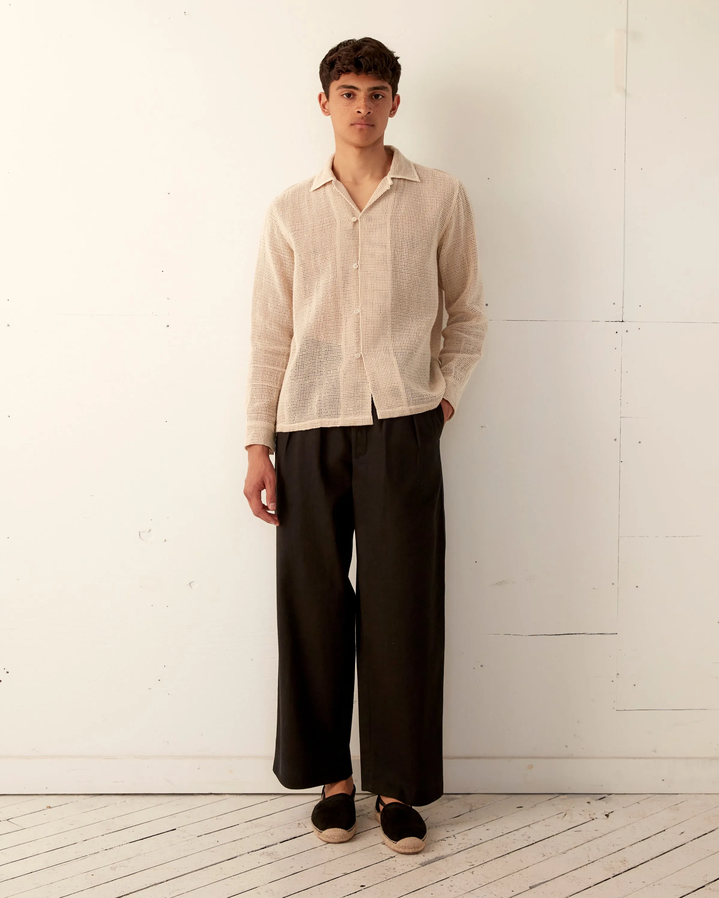 Open Weave Long Sleeve Shirt - Ecru sold by BODE