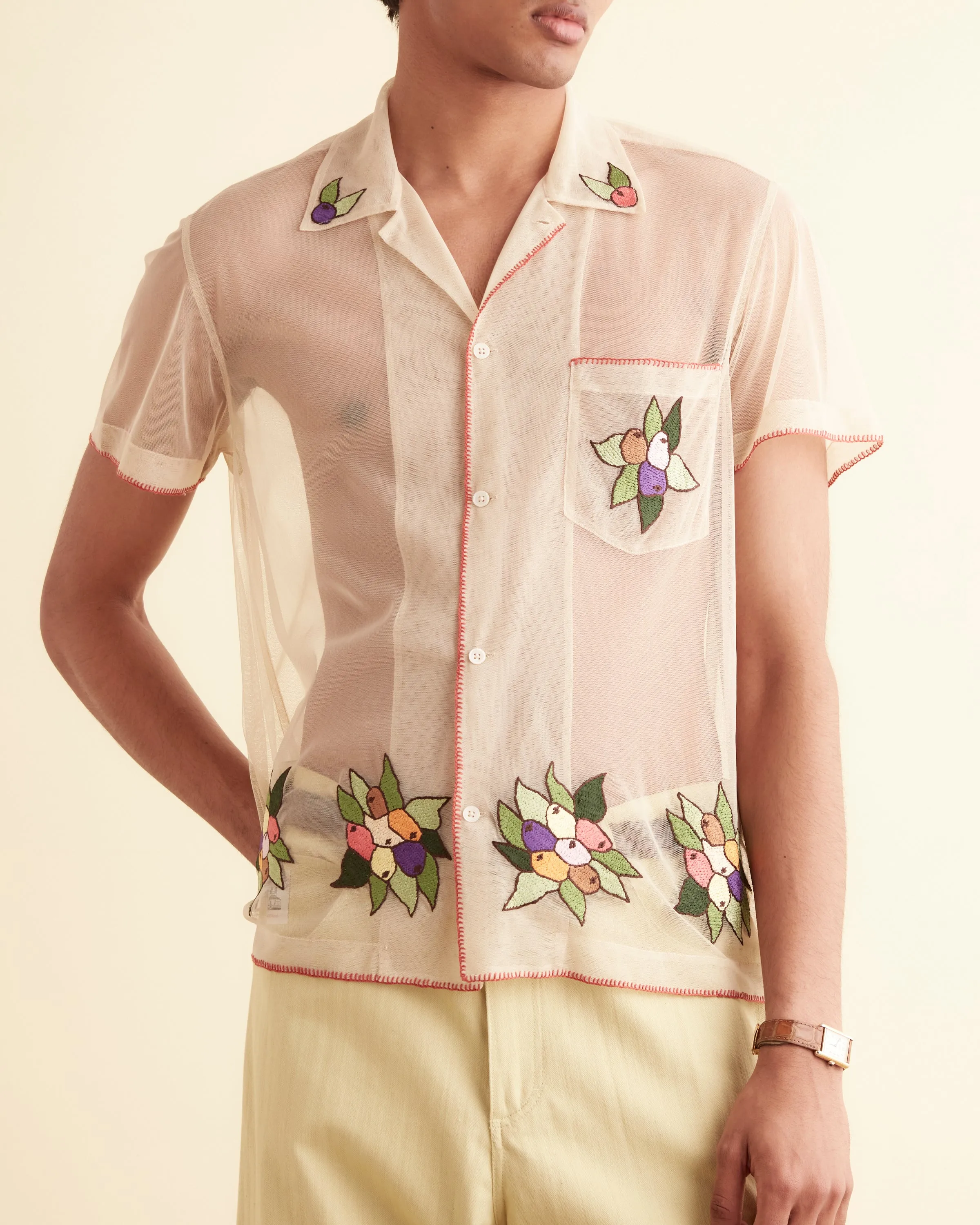 Embroidered Suncherry Short Sleeve Shirt sold by BODE product image thumbnail 2