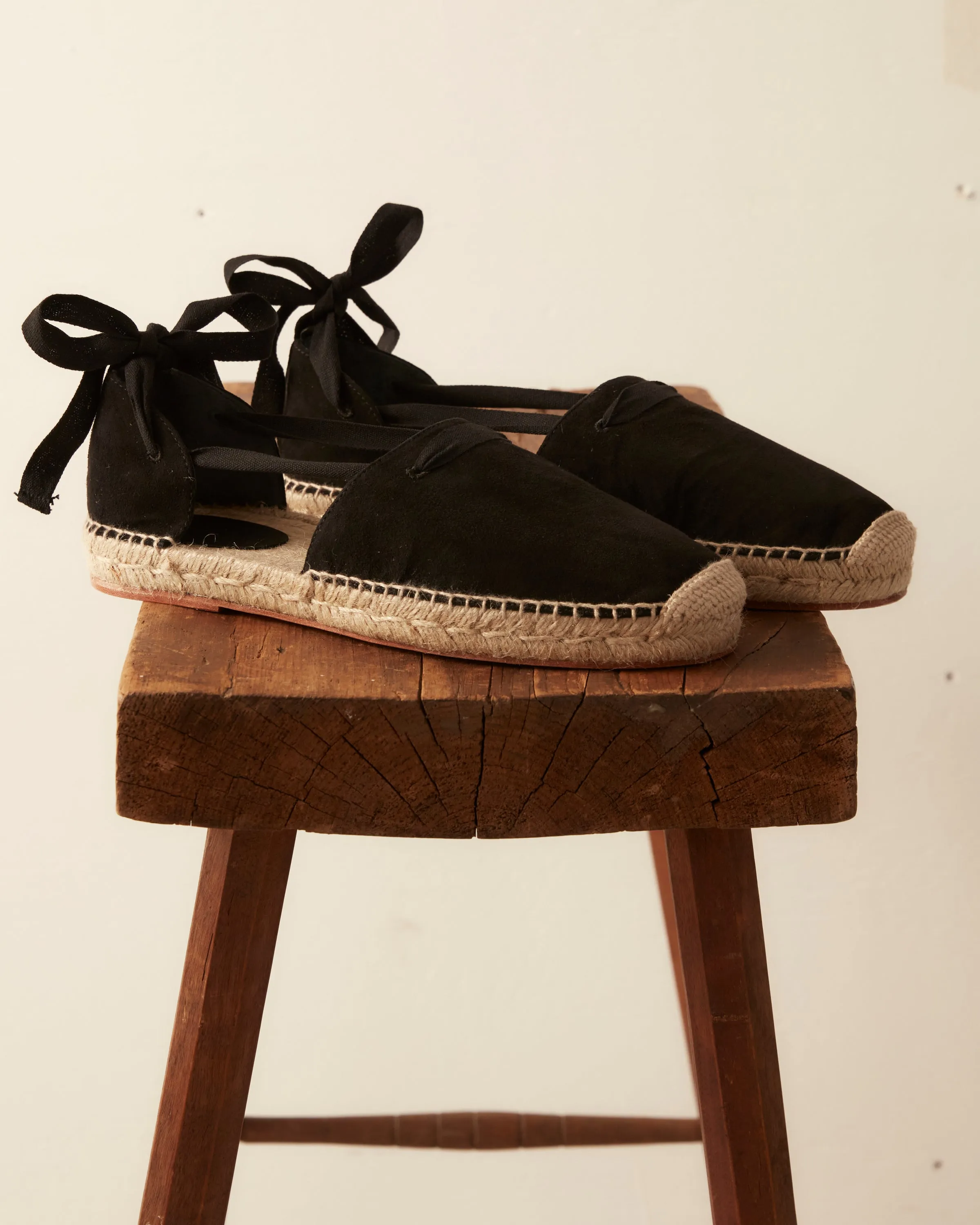 Suede Lace-Up Espadrilles - Black Natural sold by BODE