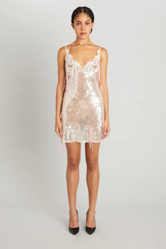 Mini Dress with Paillettes and Lace sold by Wiederhoeft