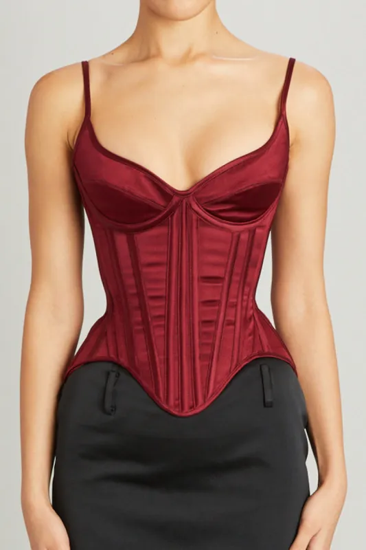 Salon Corset in Crimson Satin sold by Wiederhoeft