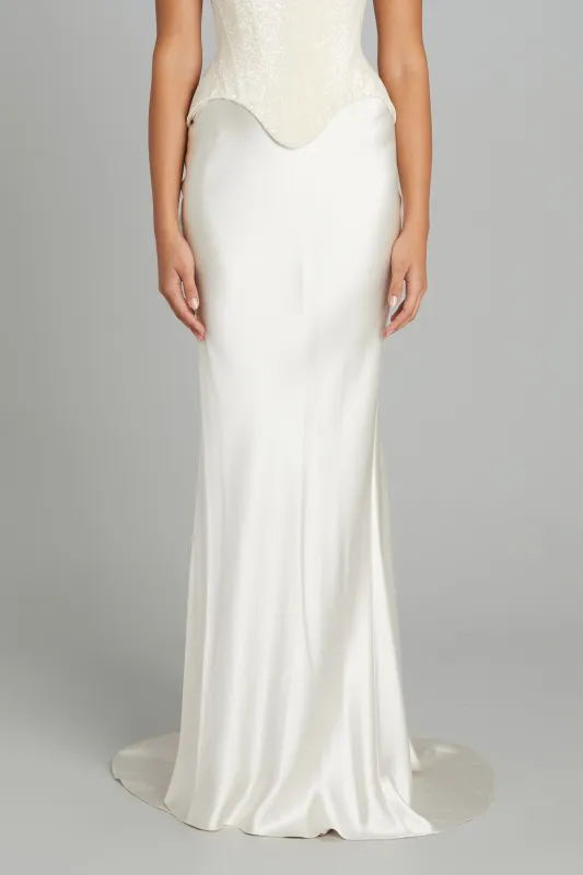 Gallery Skirt in Off-White Crepe Back Satin made by Wiederhoeft