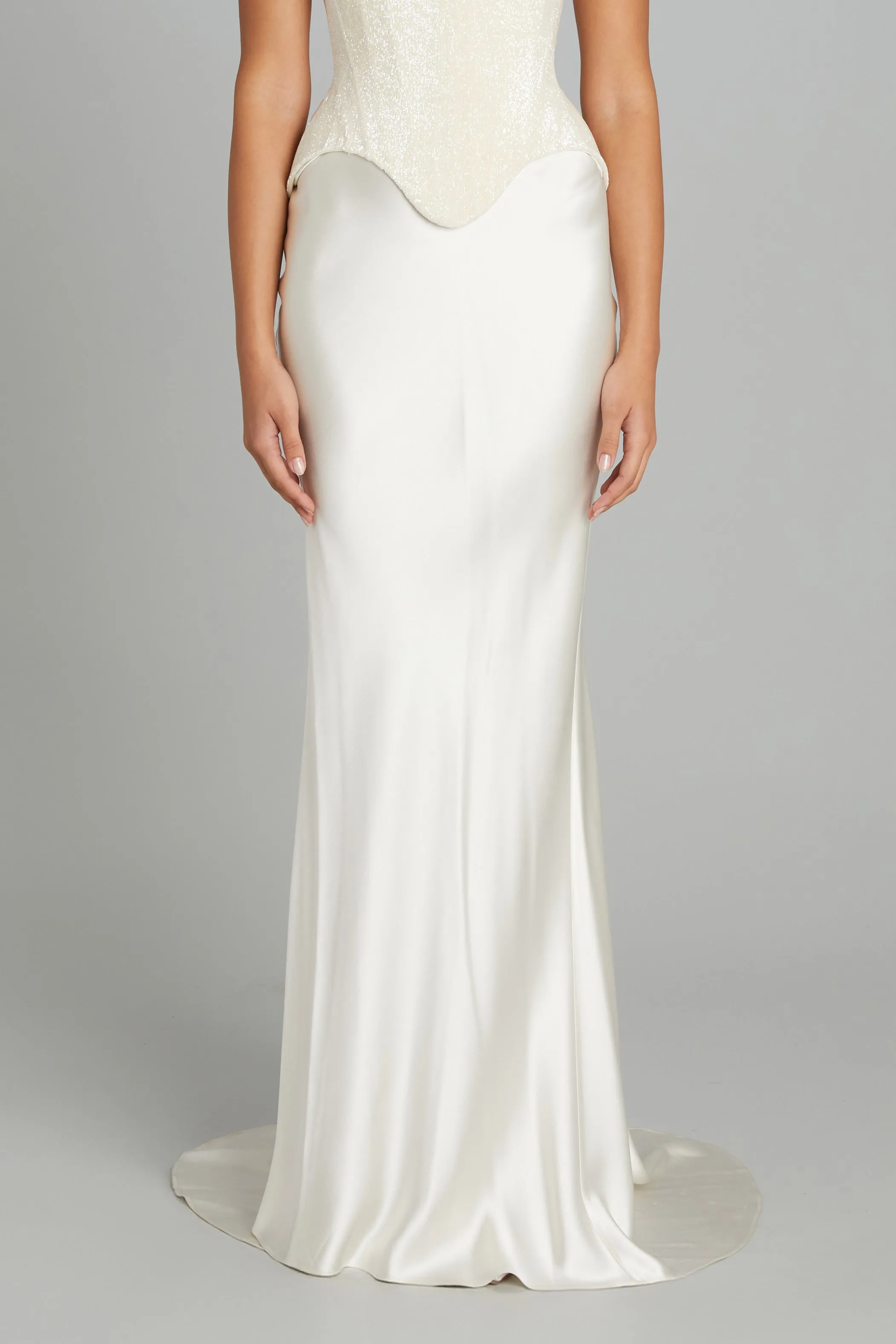 Gallery Skirt in Off-White Crepe Back Satin sold by Wiederhoeft