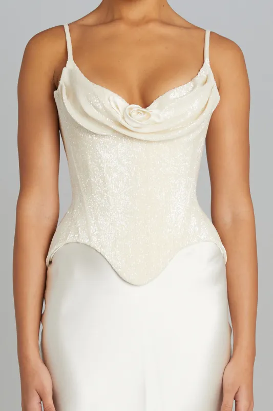 Valerie Corset in Off-White Beads sold by Wiederhoeft