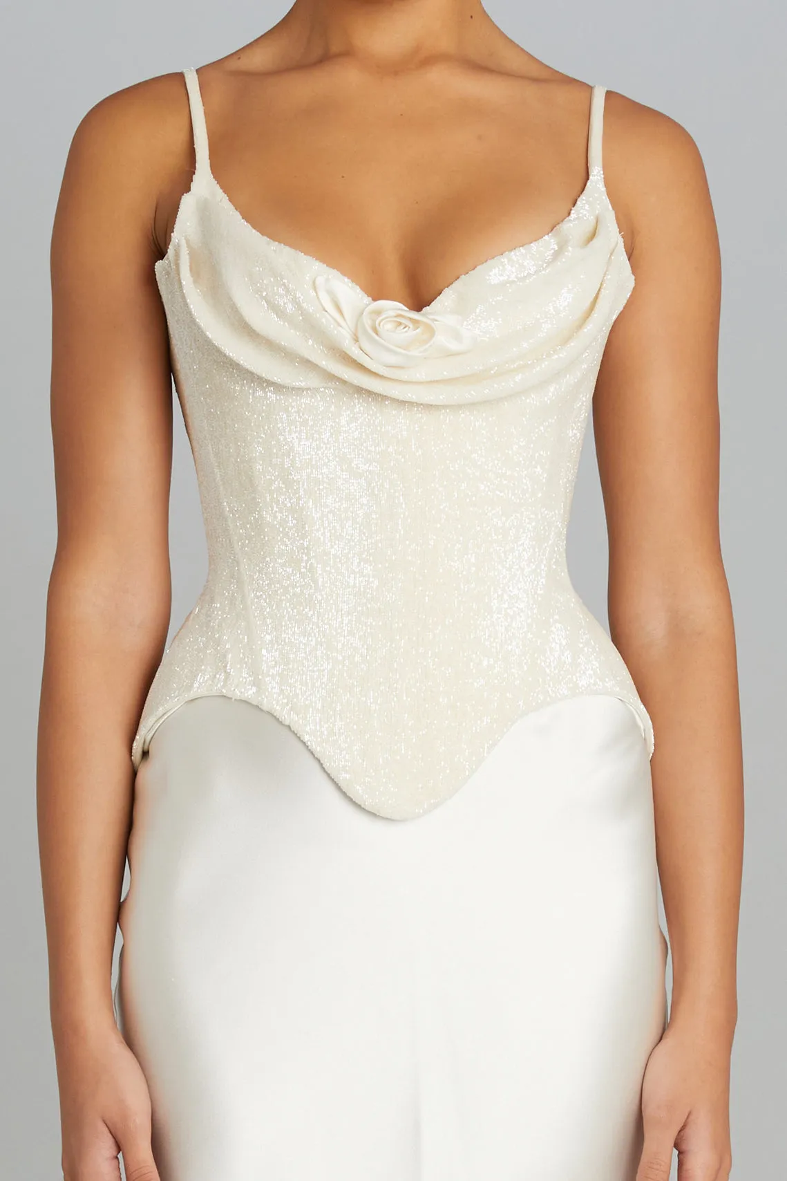 Valerie Corset in Off-White Beads sold by Wiederhoeft