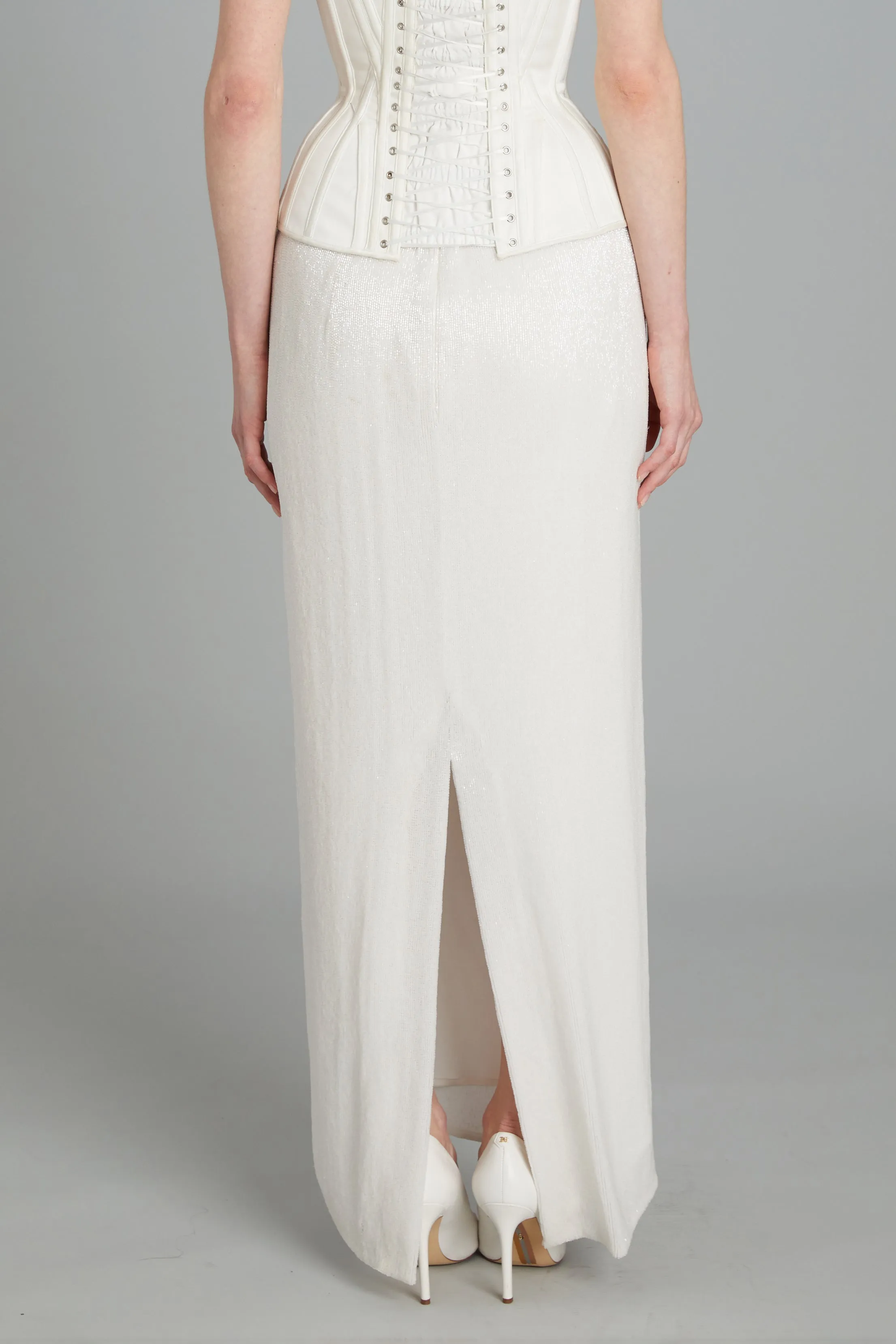 Ankle-Length Wasp Skirt in White Glass Beads sold by Wiederhoeft product image thumbnail 4