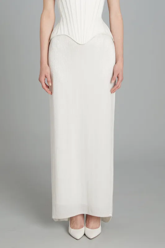 Ankle-Length Wasp Skirt in White Glass Beads sold by Wiederhoeft