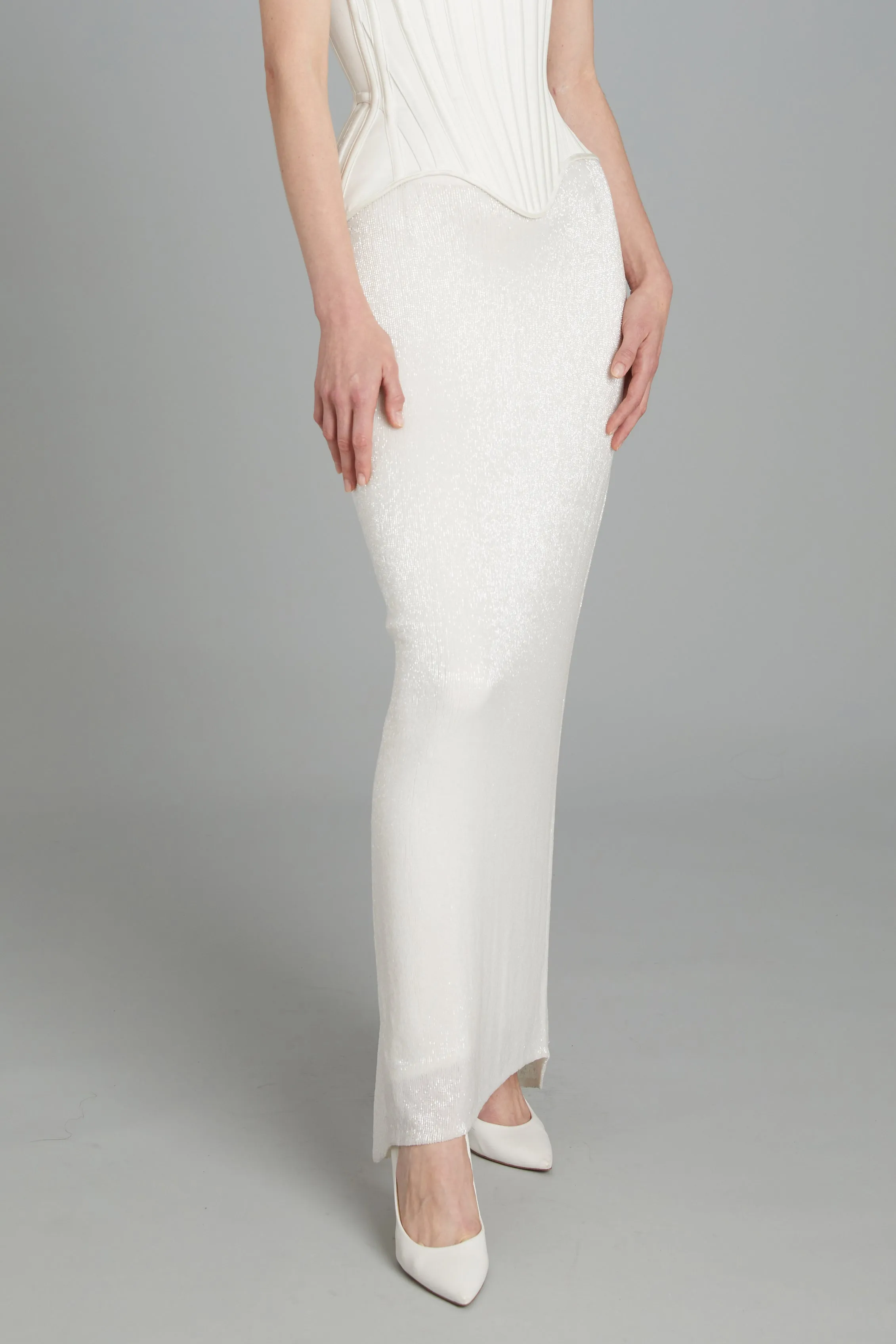 Ankle-Length Wasp Skirt in White Glass Beads sold by Wiederhoeft product image thumbnail 2