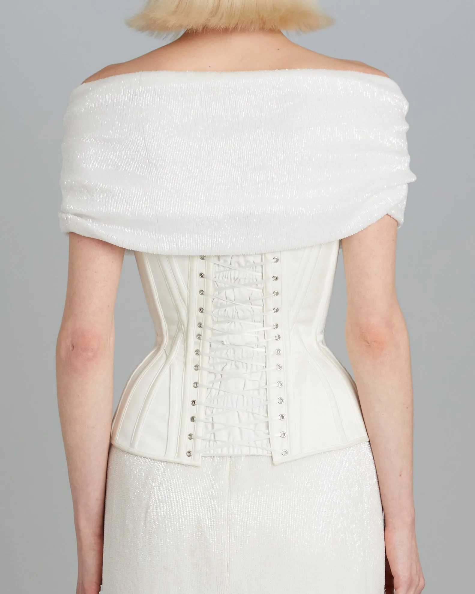 Wasp corset in Matte Satin with Beaded Drape sold by Wiederhoeft product image thumbnail 4