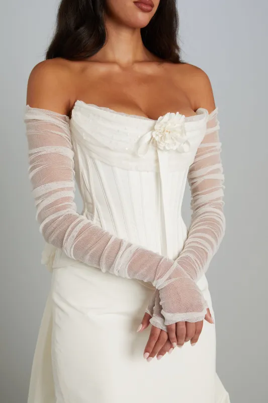 Ophelia Gloves in Off-White Silk Tulle sold by Wiederhoeft