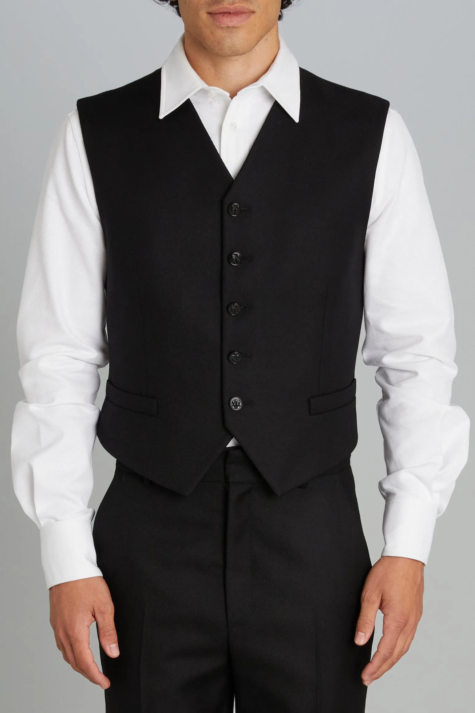 Vest in Black Wool Twill sold by Wiederhoeft
