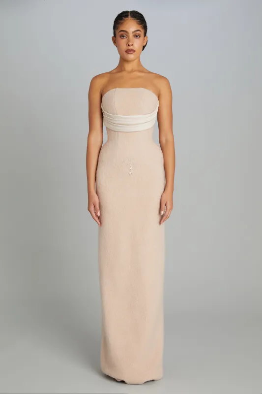 Historian Gown in Blush Wool sold by Wiederhoeft