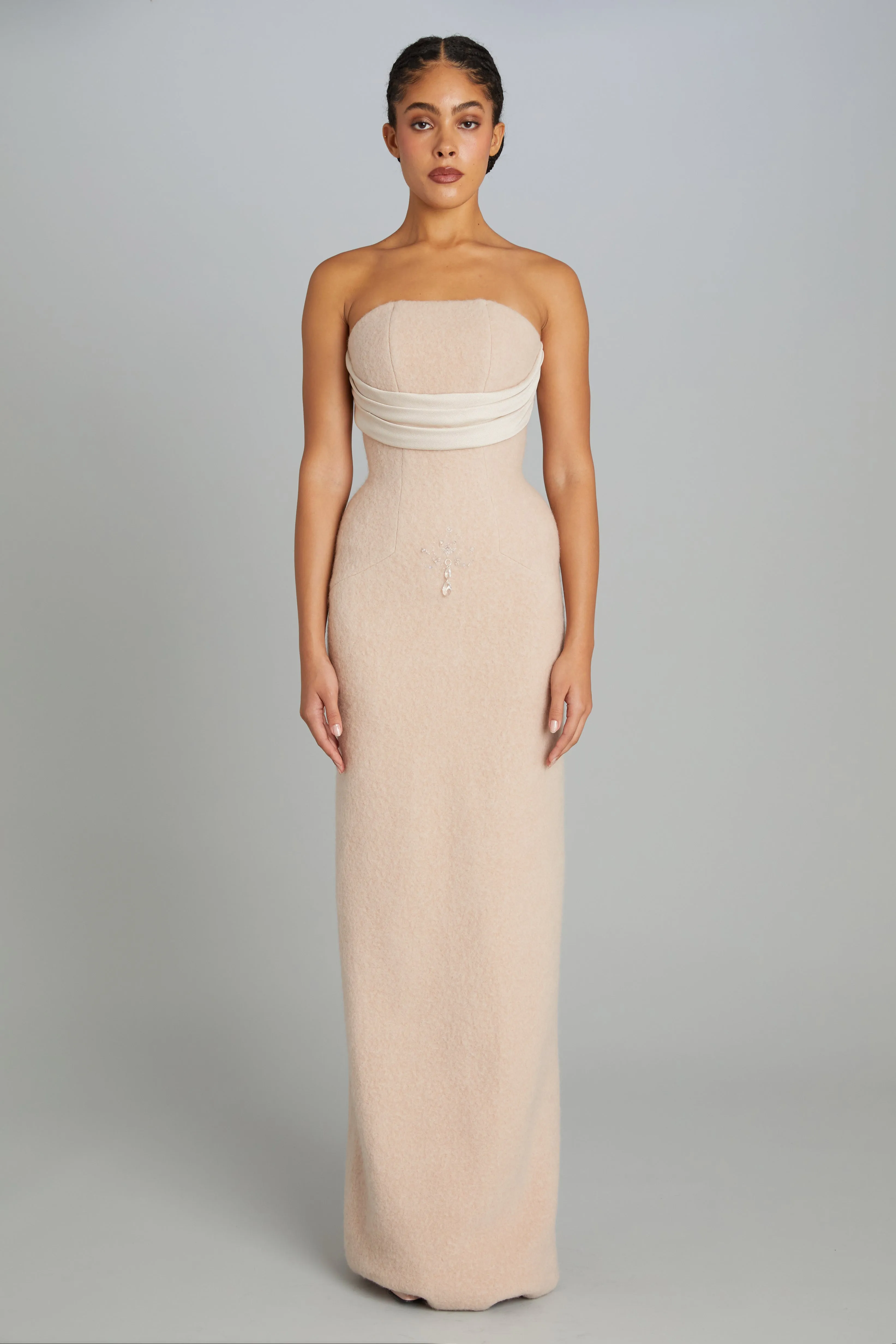 Historian Gown in Blush Wool sold by Wiederhoeft