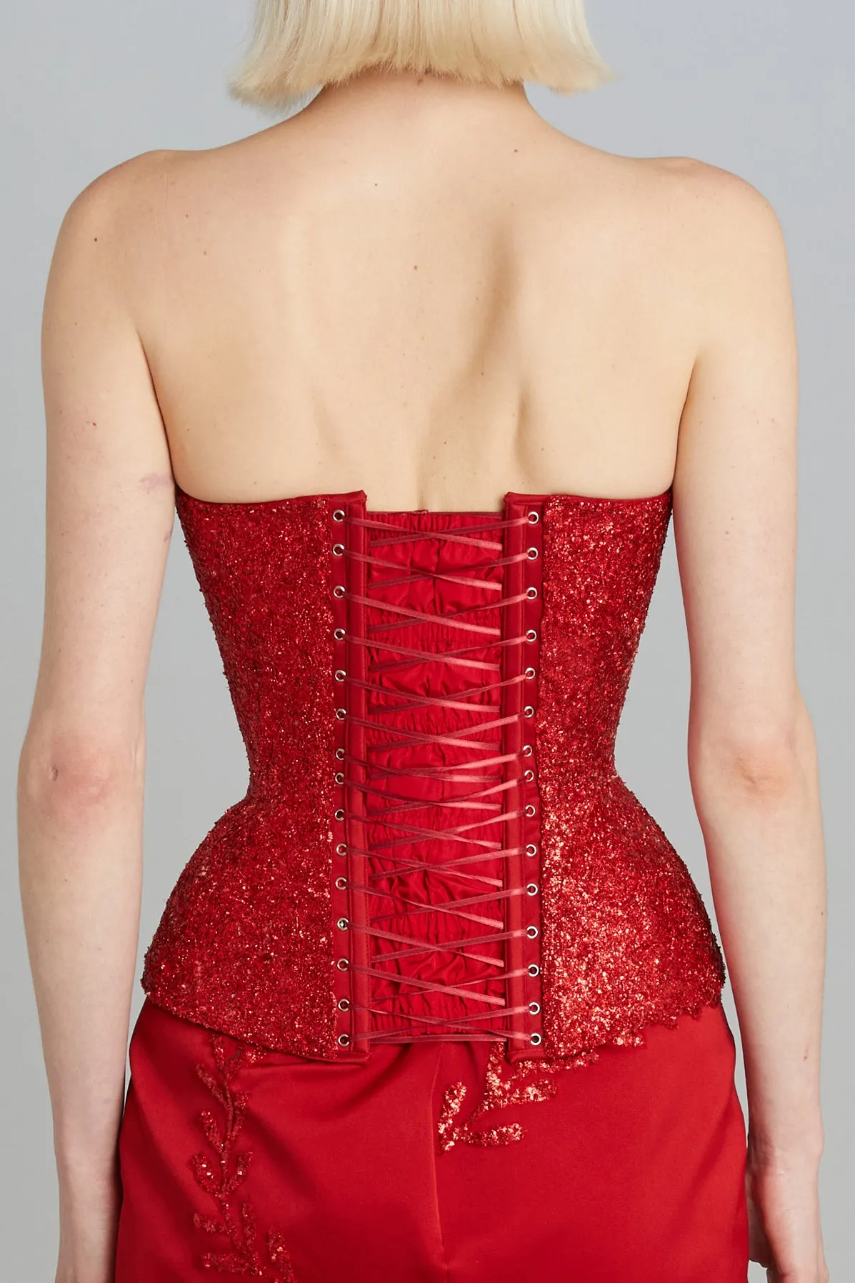 Julie Corset in Red Bullion Embroidery sold by Wiederhoeft product image thumbnail 4