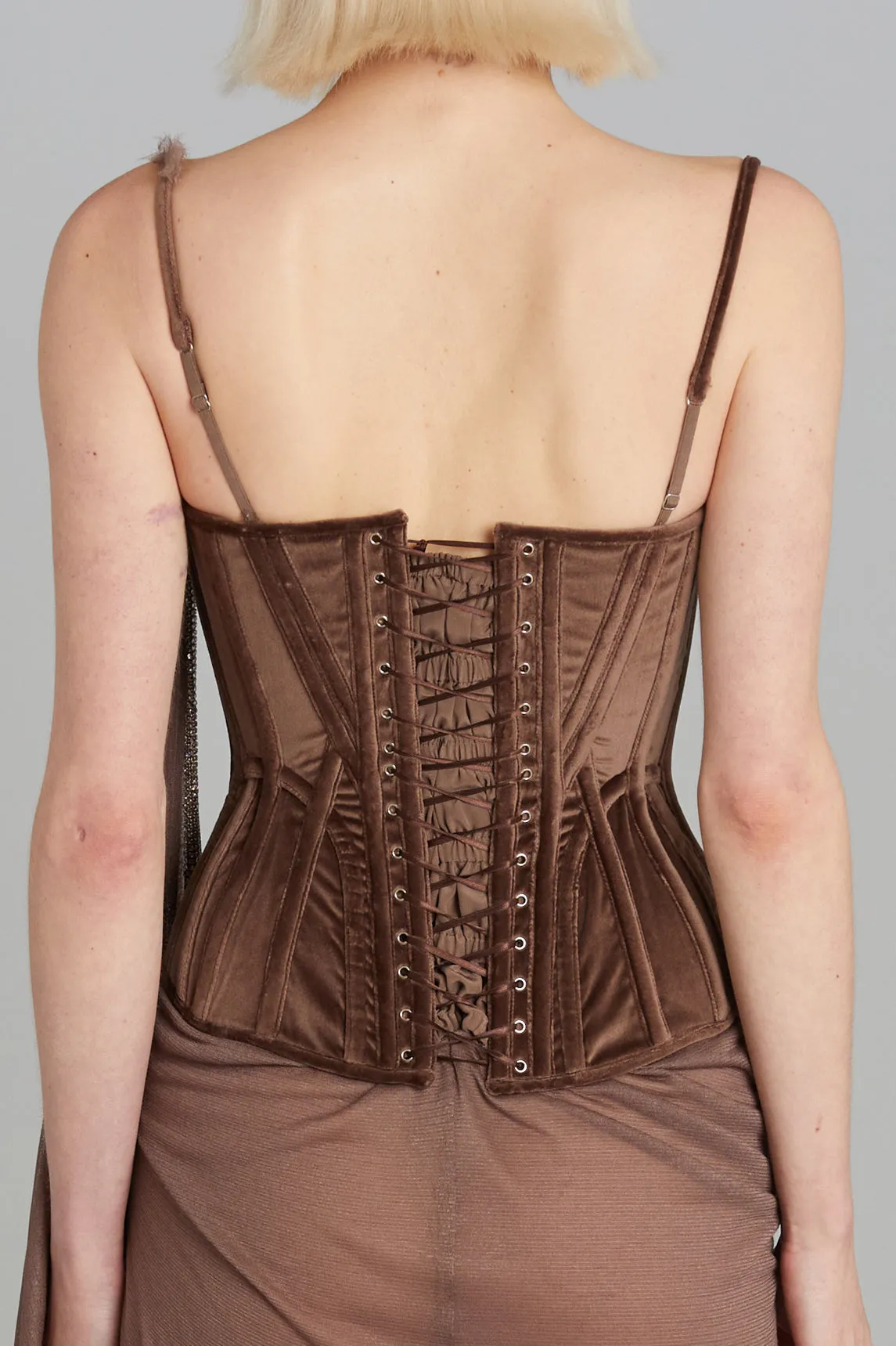 Salon Corset in Brown Velvet with Belt Embroidery sold by Wiederhoeft product image thumbnail 4
