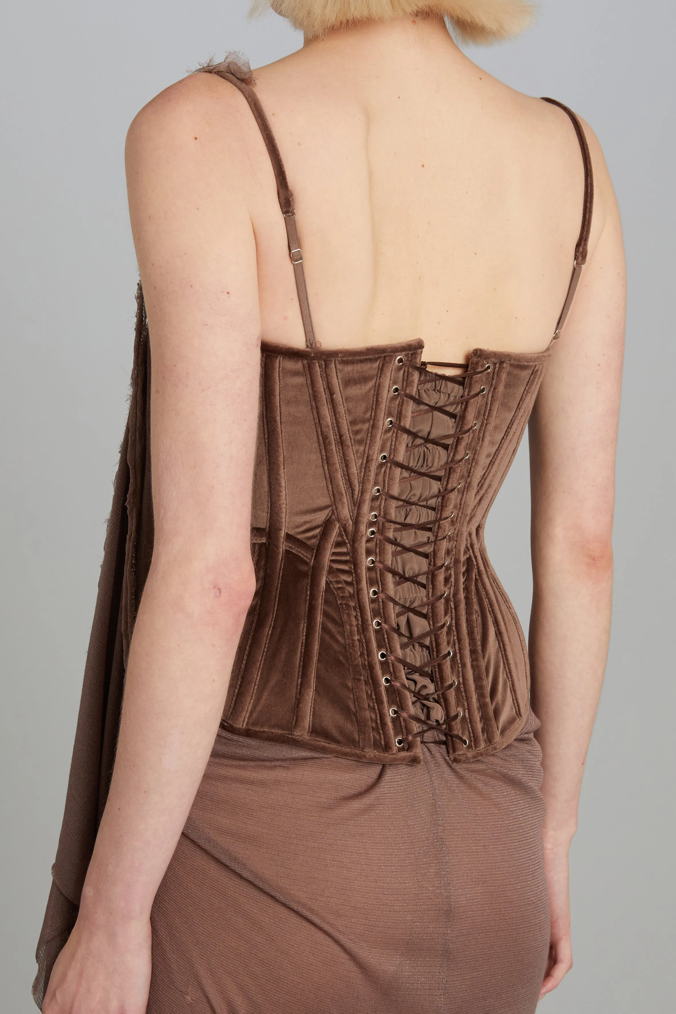 Salon Corset in Brown Velvet with Belt Embroidery sold by Wiederhoeft product image thumbnail 5