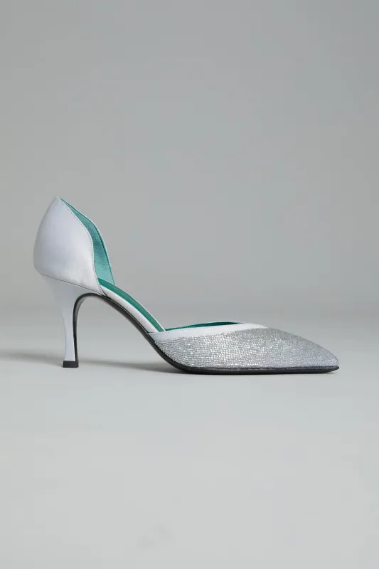 Salon d'Orsay Pump in Pale Blue Satin with Beading sold by Wiederhoeft