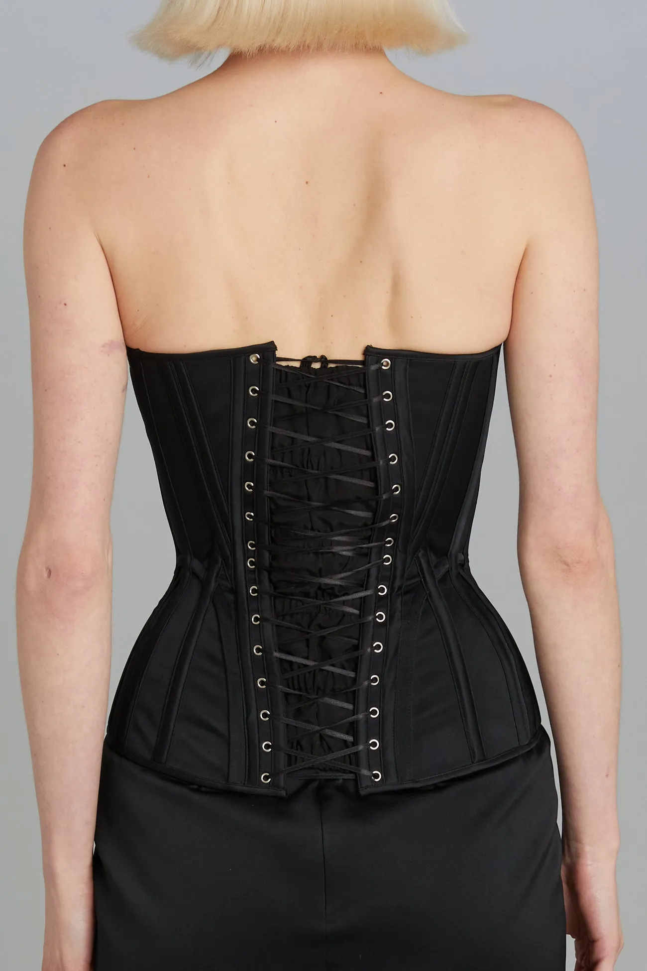 Wasp Corset in Black Matte Satin sold by Wiederhoeft product image thumbnail 3