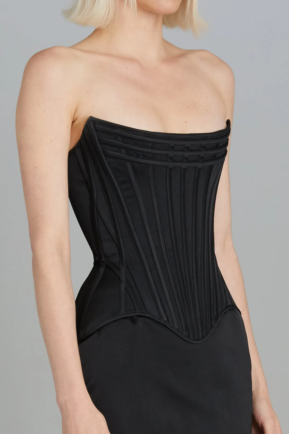 Wasp Corset in Black Matte Satin sold by Wiederhoeft product image thumbnail 2