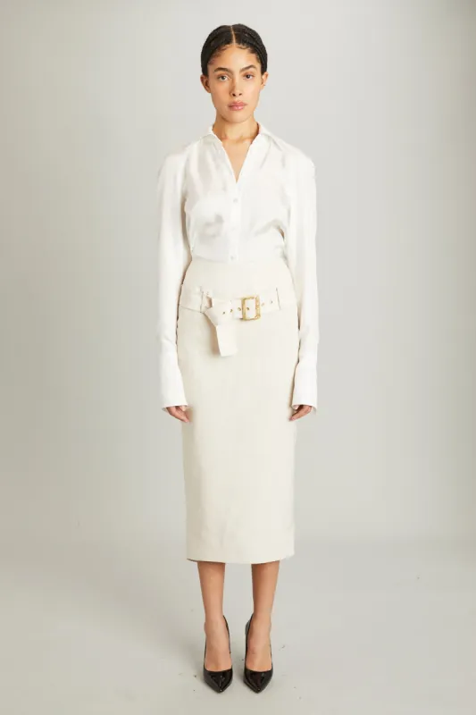 Salon Skirt in Ivory Moire sold by Wiederhoeft