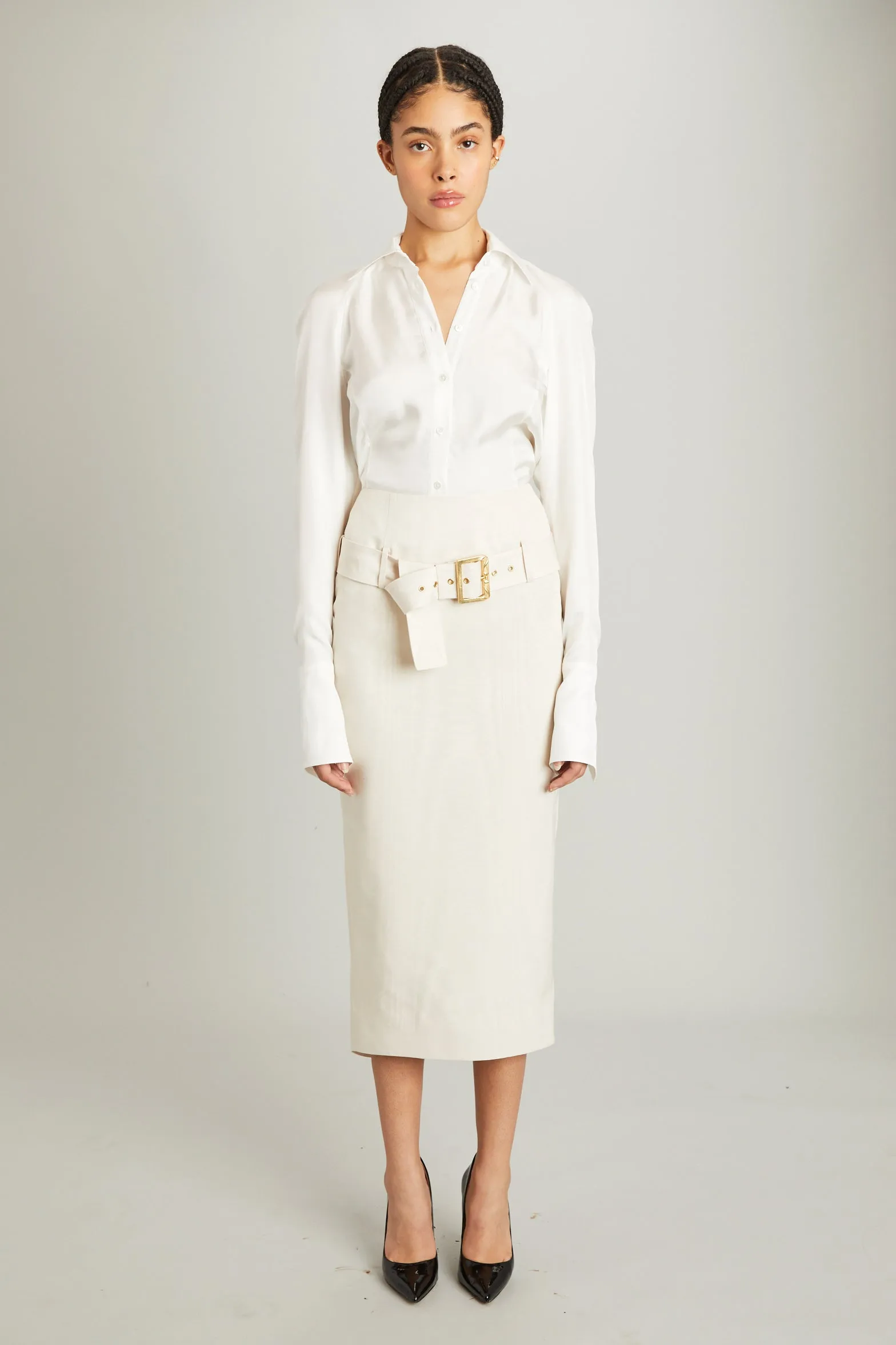 Salon Skirt in Ivory Moire sold by Wiederhoeft