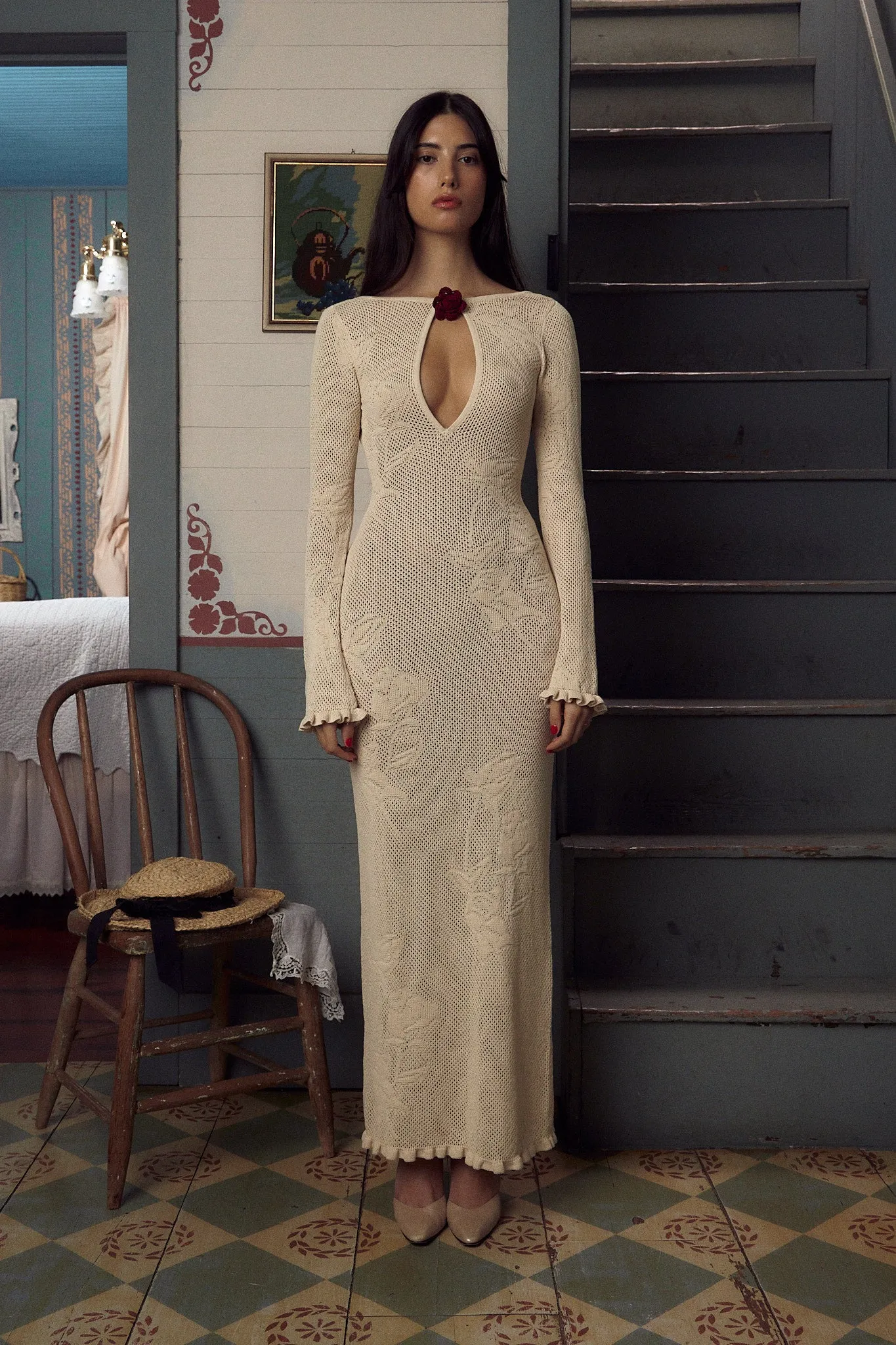 Rose Pointelle Knit Dress in Leite sold by Mirror Palais product image thumbnail 4