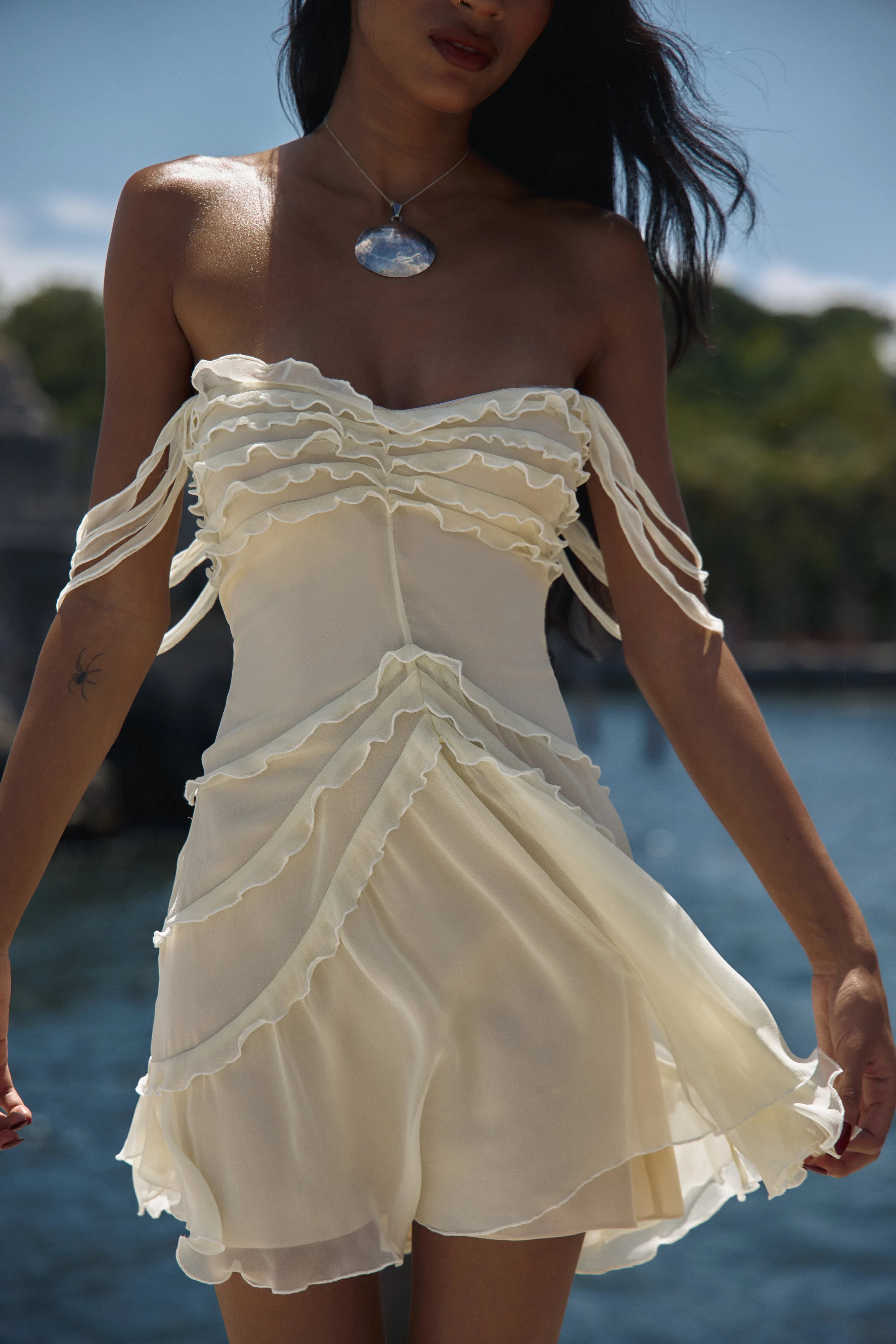 Cascading Mini Dress Butter sold by Mirror Palais product image thumbnail 2