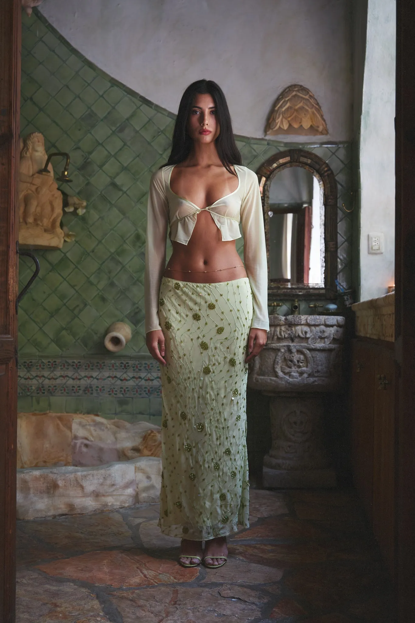 Corset Cover in Lime sold by Mirror Palais