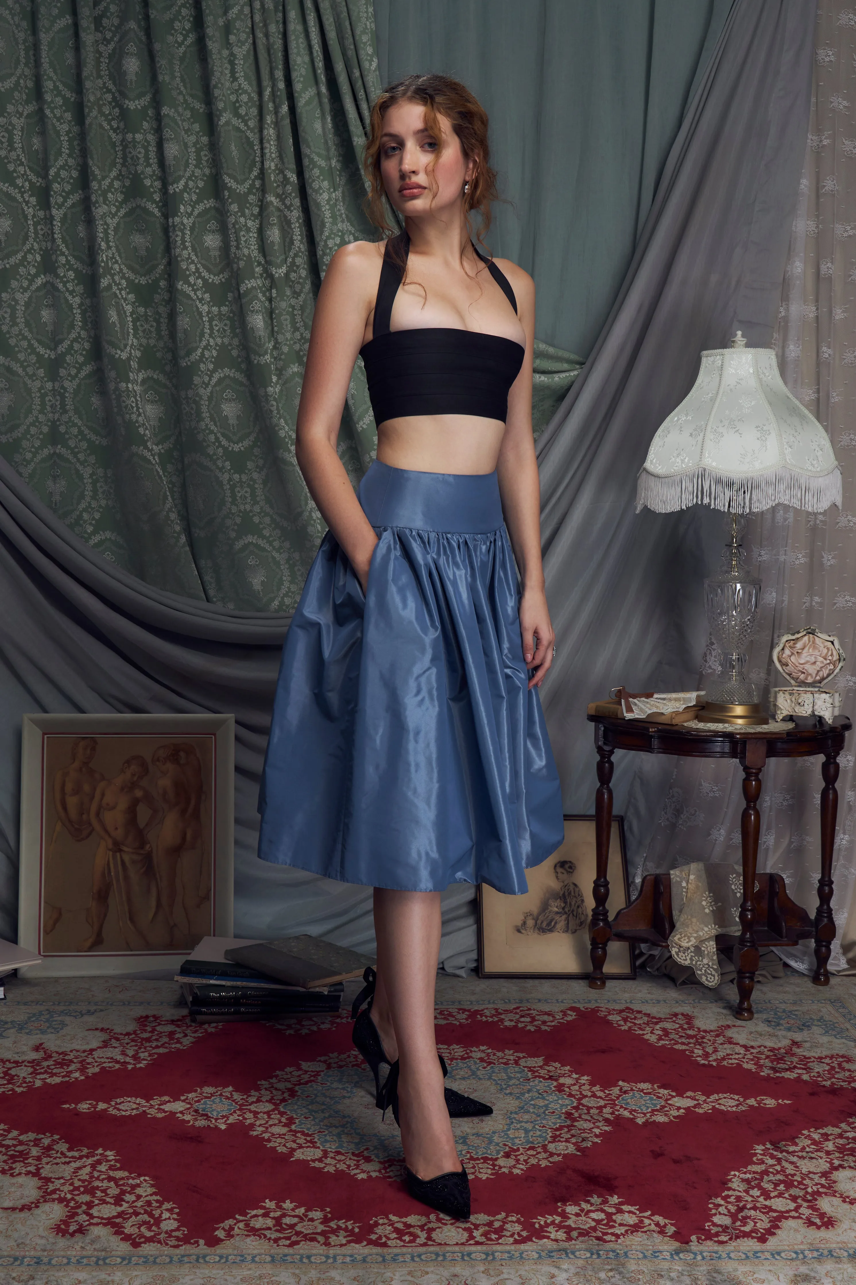 Taffeta Skirt Duchess Blue Lady Length sold by Mirror Palais