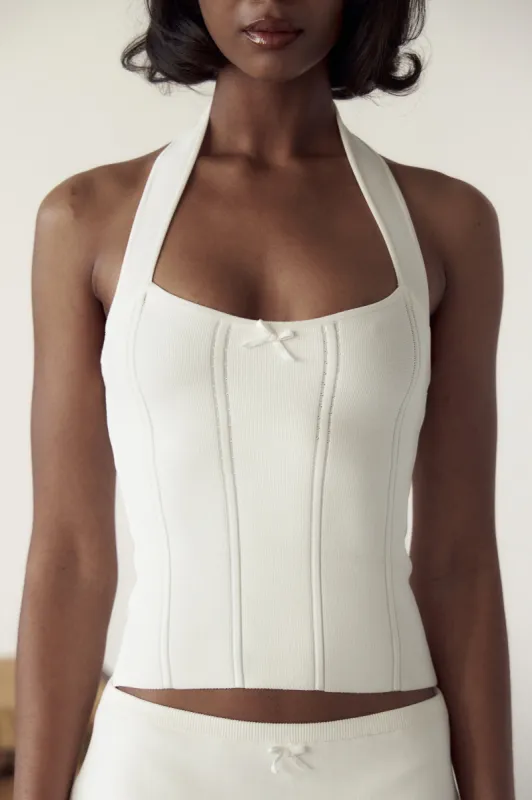The Knit Halter Top Blanche sold by Mirror Palais