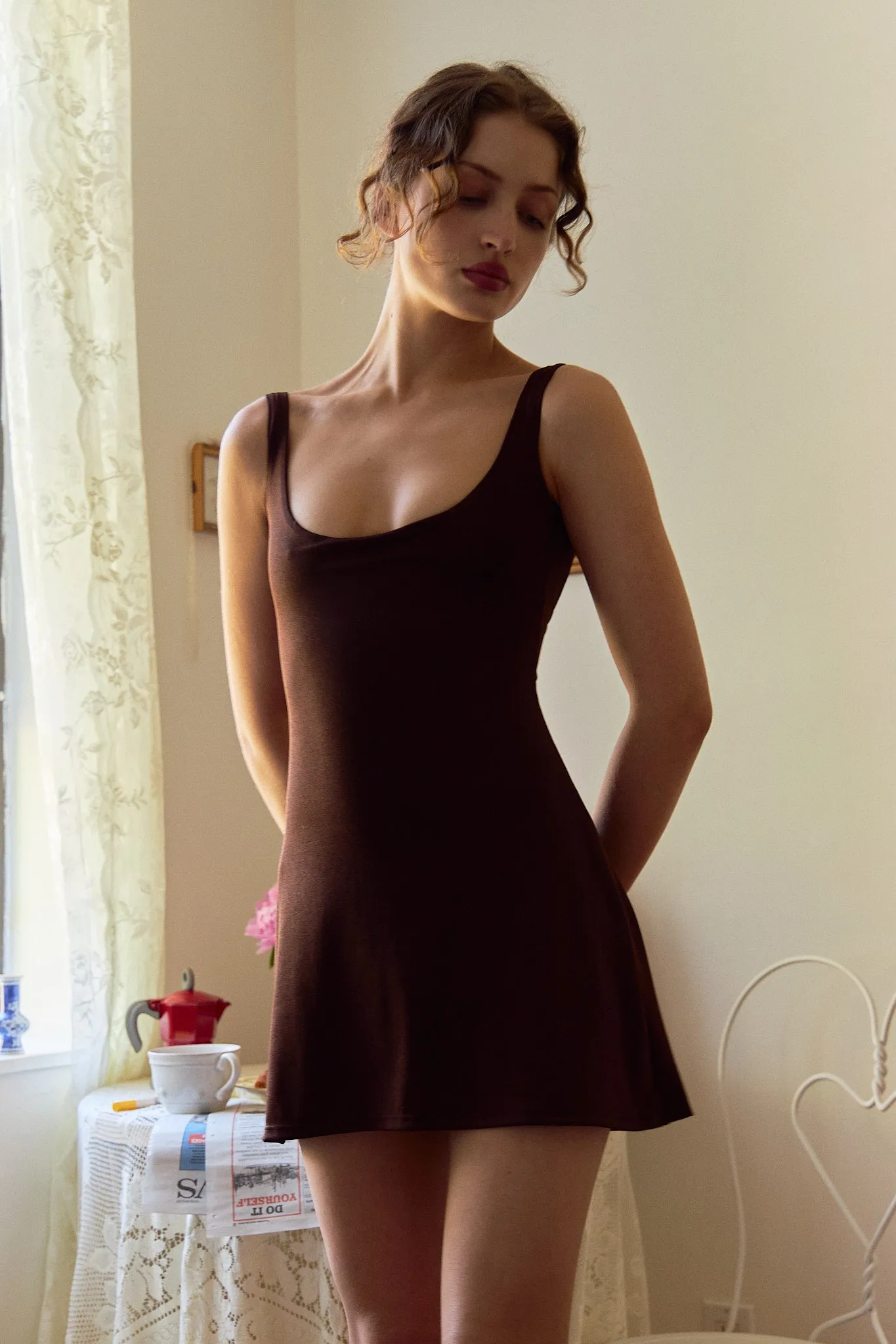 Lady Di A Line Mini Dress Espresso sold by Mirror Palais product image thumbnail 4