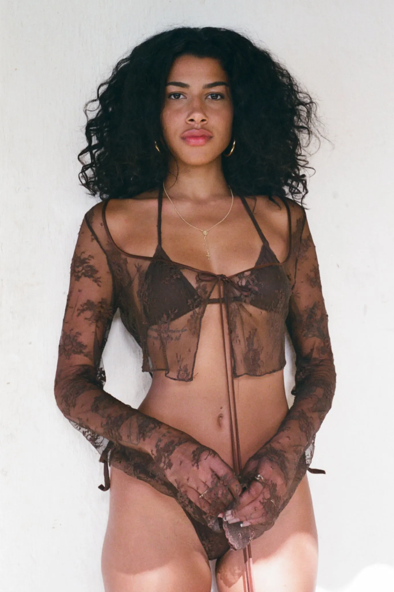 Corset Cover Brown Lace sold by Mirror Palais