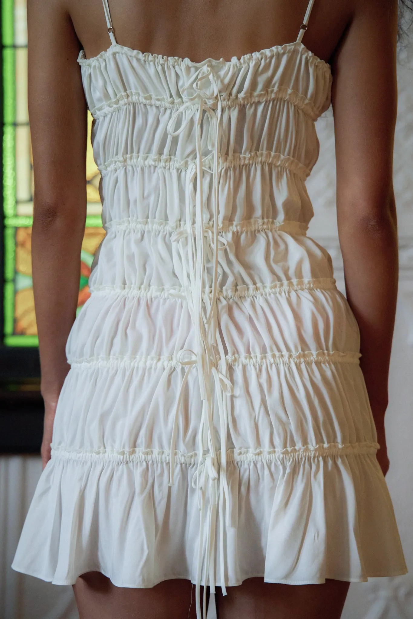 Ruffle Tunnel Mini Dress in Cloud sold by Mirror Palais product image thumbnail 3