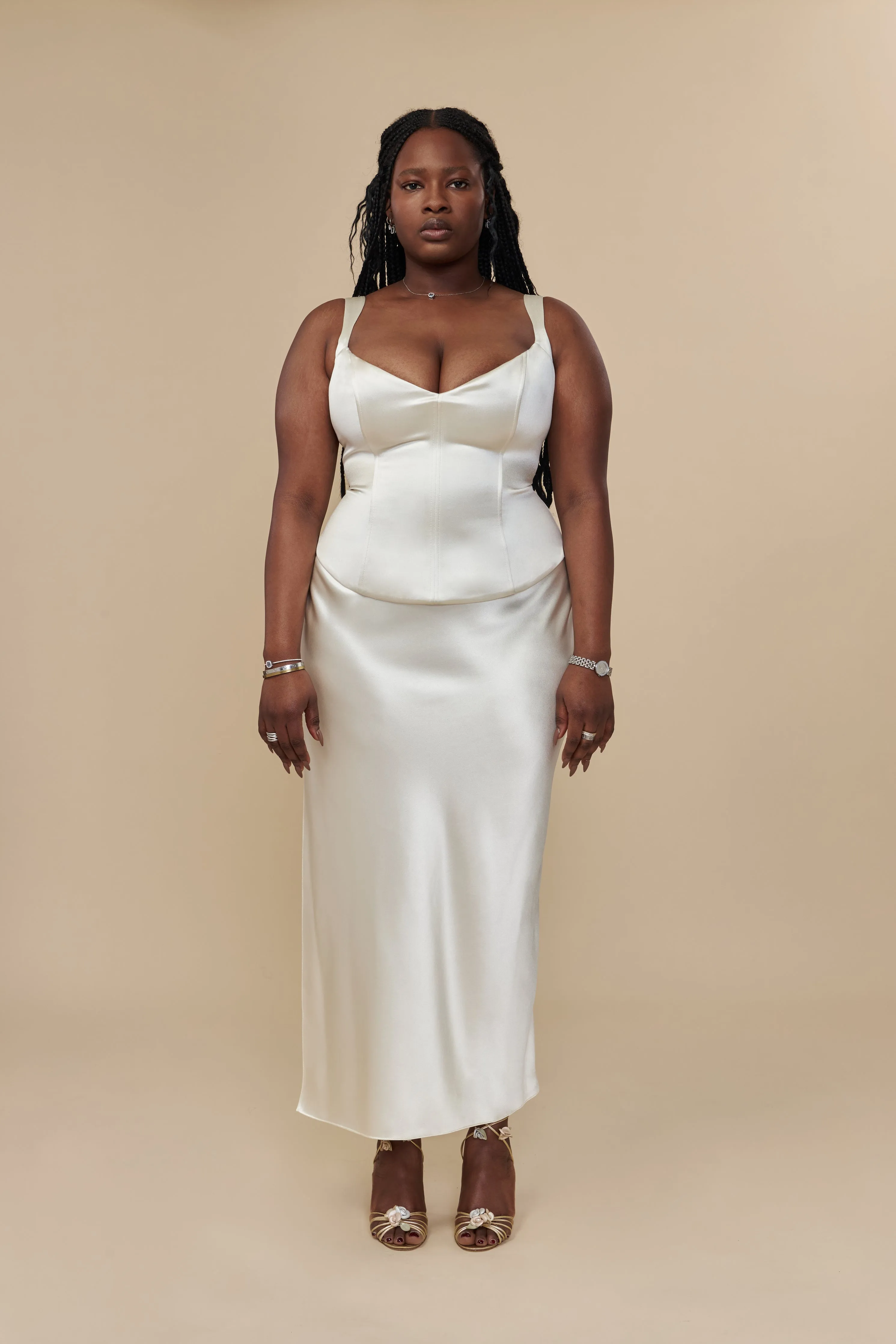 Low Rise Bias Skirt in Pearl sold by Mirror Palais