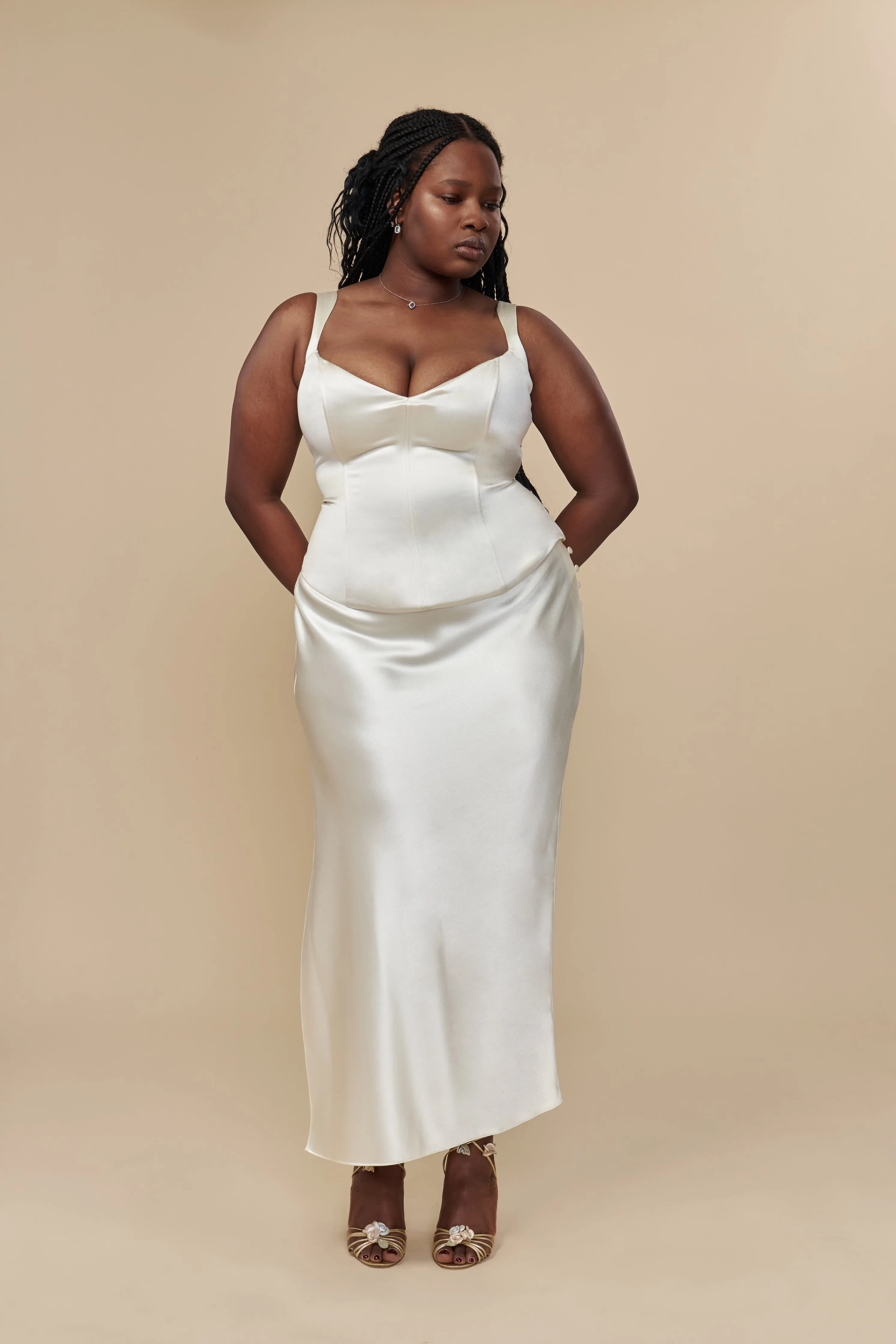 Low Rise Bias Skirt in Pearl sold by Mirror Palais product image thumbnail 3