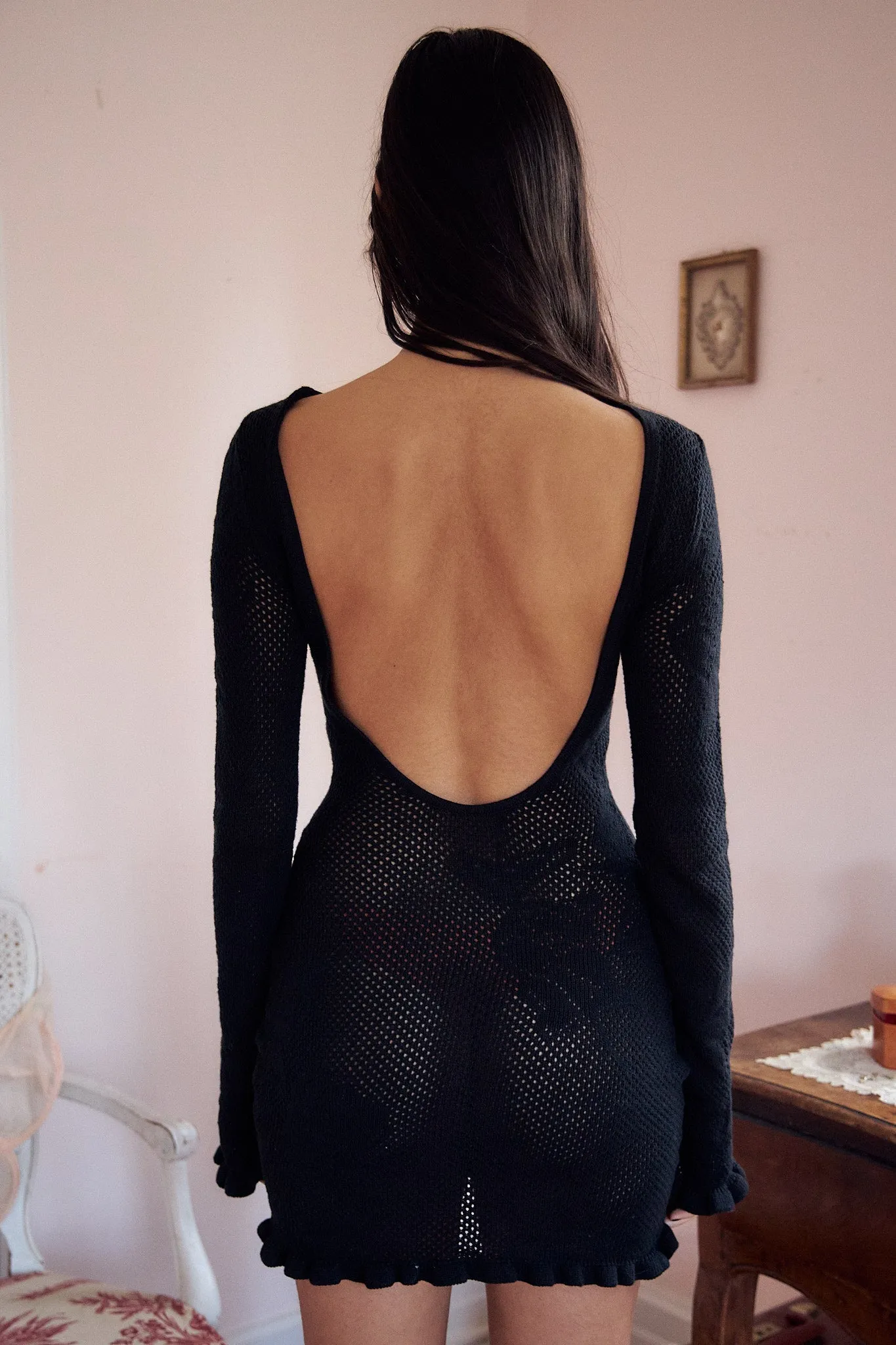 Rose Pointelle Knit Mini Noir sold by Mirror Palais product image thumbnail 4