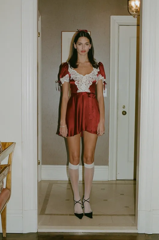 Unwrap Me Mini Dress in Garnet sold by Mirror Palais