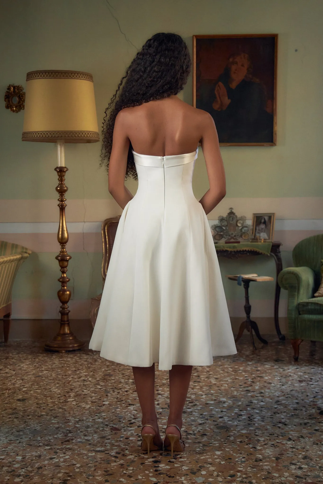 Strapless Opera Lady Length Dress in Pearl sold by Mirror Palais product image thumbnail 3