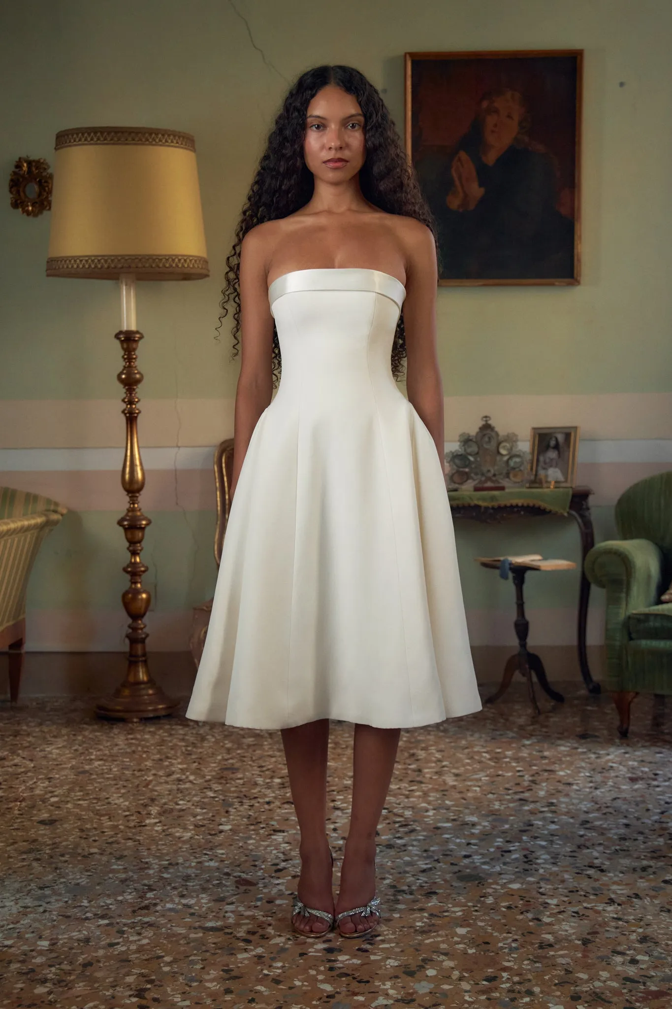 Strapless Opera Lady Length Dress in Pearl sold by Mirror Palais product image thumbnail 5