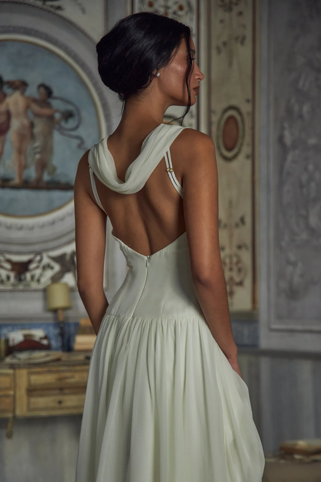 Double Cowl Lady Length Dress in Crème sold by Mirror Palais product image thumbnail 5