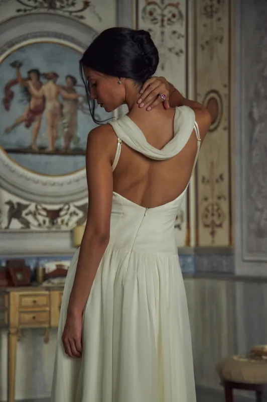 Double Cowl Lady Length Dress in Crème sold by Mirror Palais