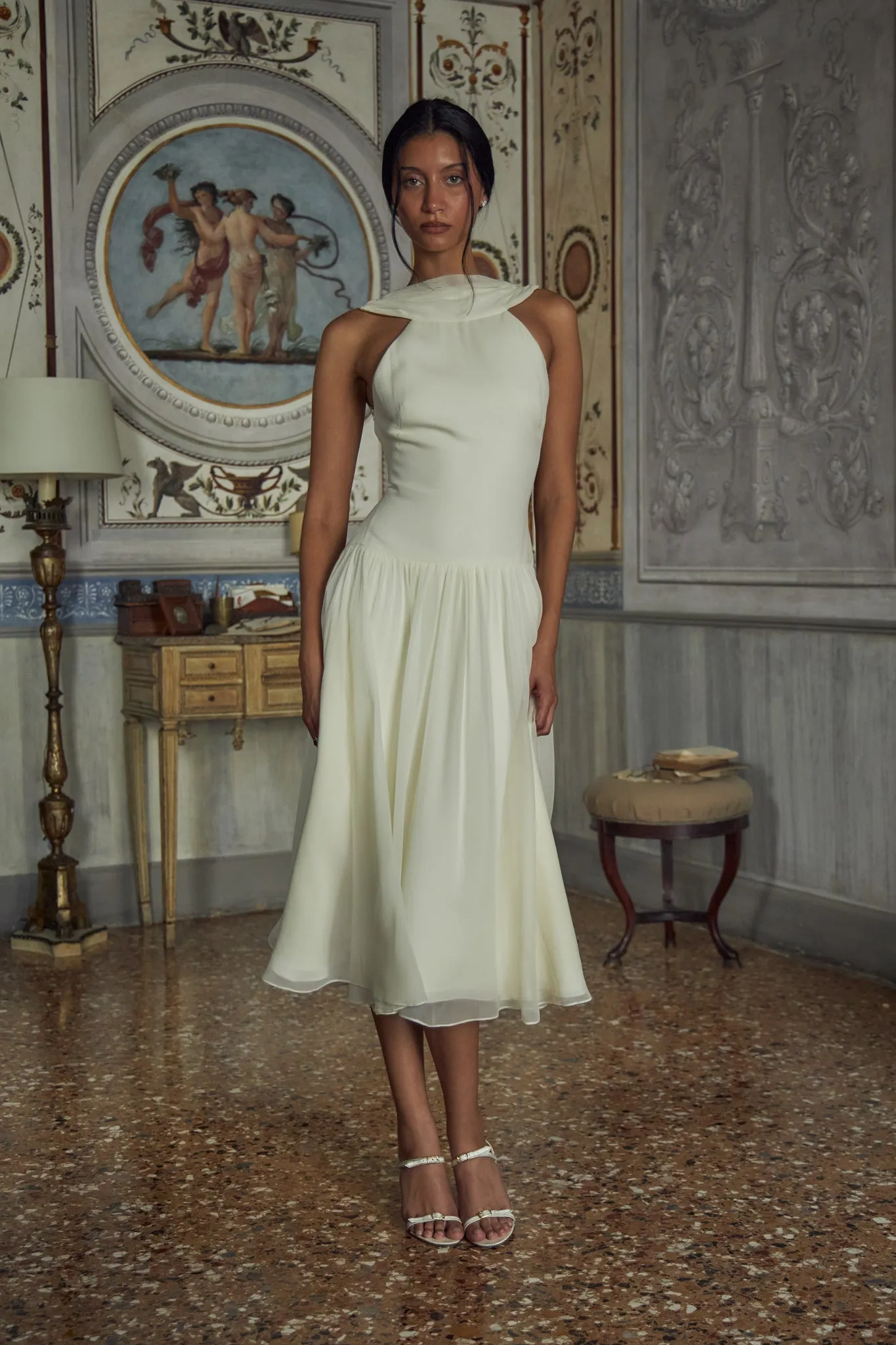 Double Cowl Lady Length Dress in Crème sold by Mirror Palais product image thumbnail 2