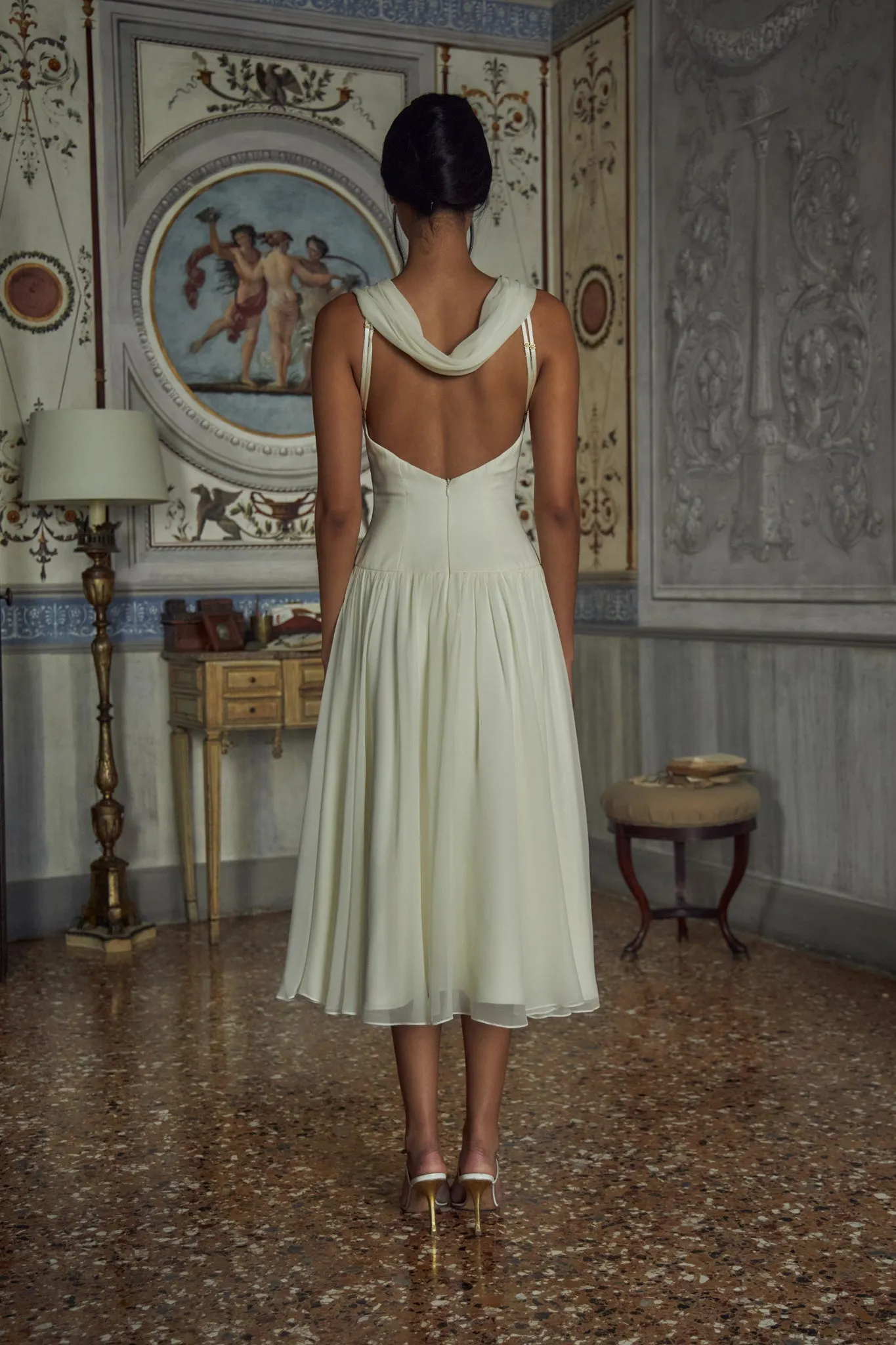 Double Cowl Lady Length Dress in Crème sold by Mirror Palais product image thumbnail 4