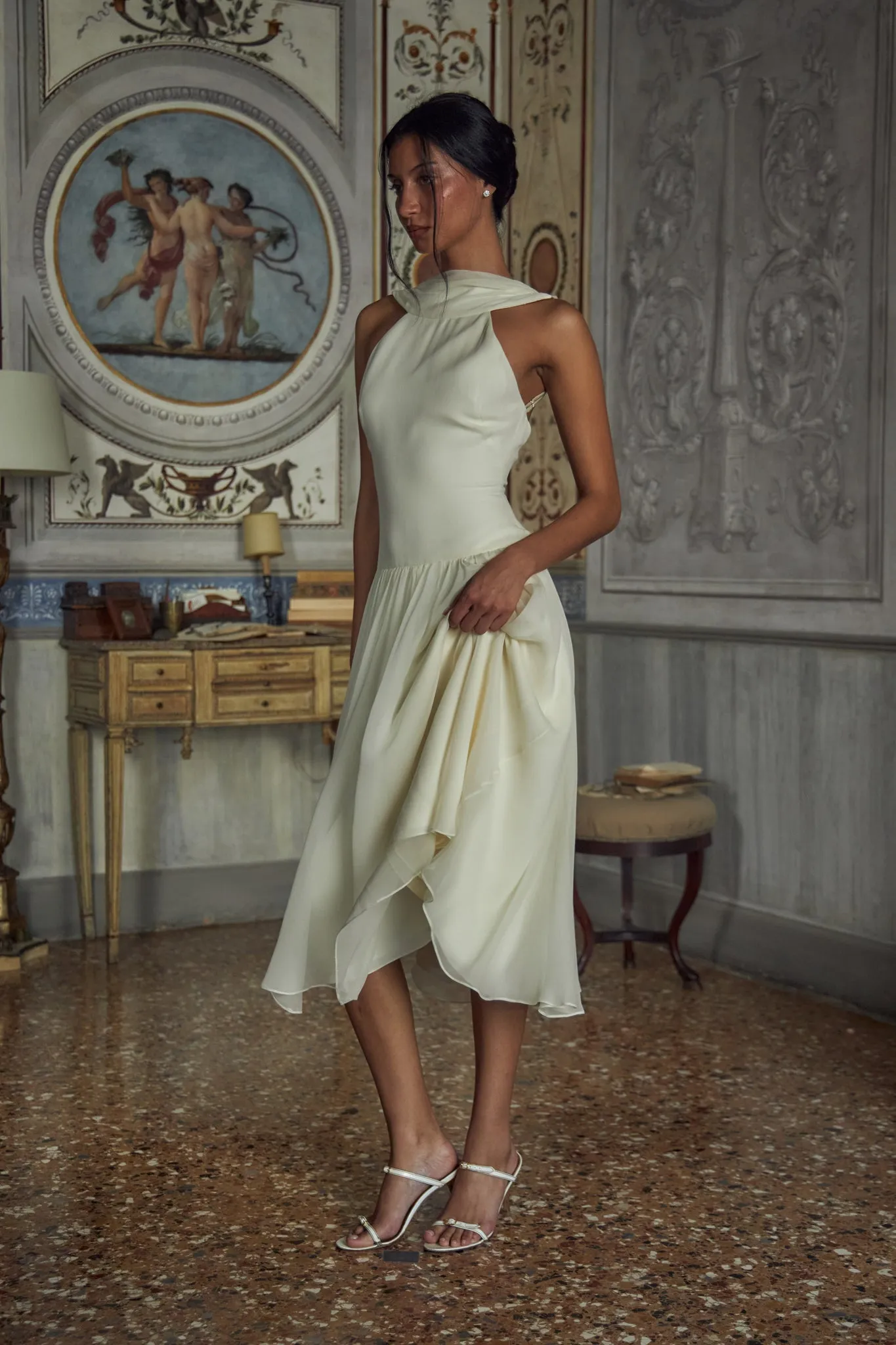 Double Cowl Lady Length Dress in Crème sold by Mirror Palais product image thumbnail 3